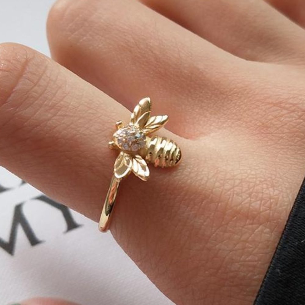 Gold Bee Diamond Ring 925 Sterling Silver 18K Gold Filled FREE SHIPPING